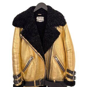 Acne Studio Metallic Gold Velocite Shearling Coat
